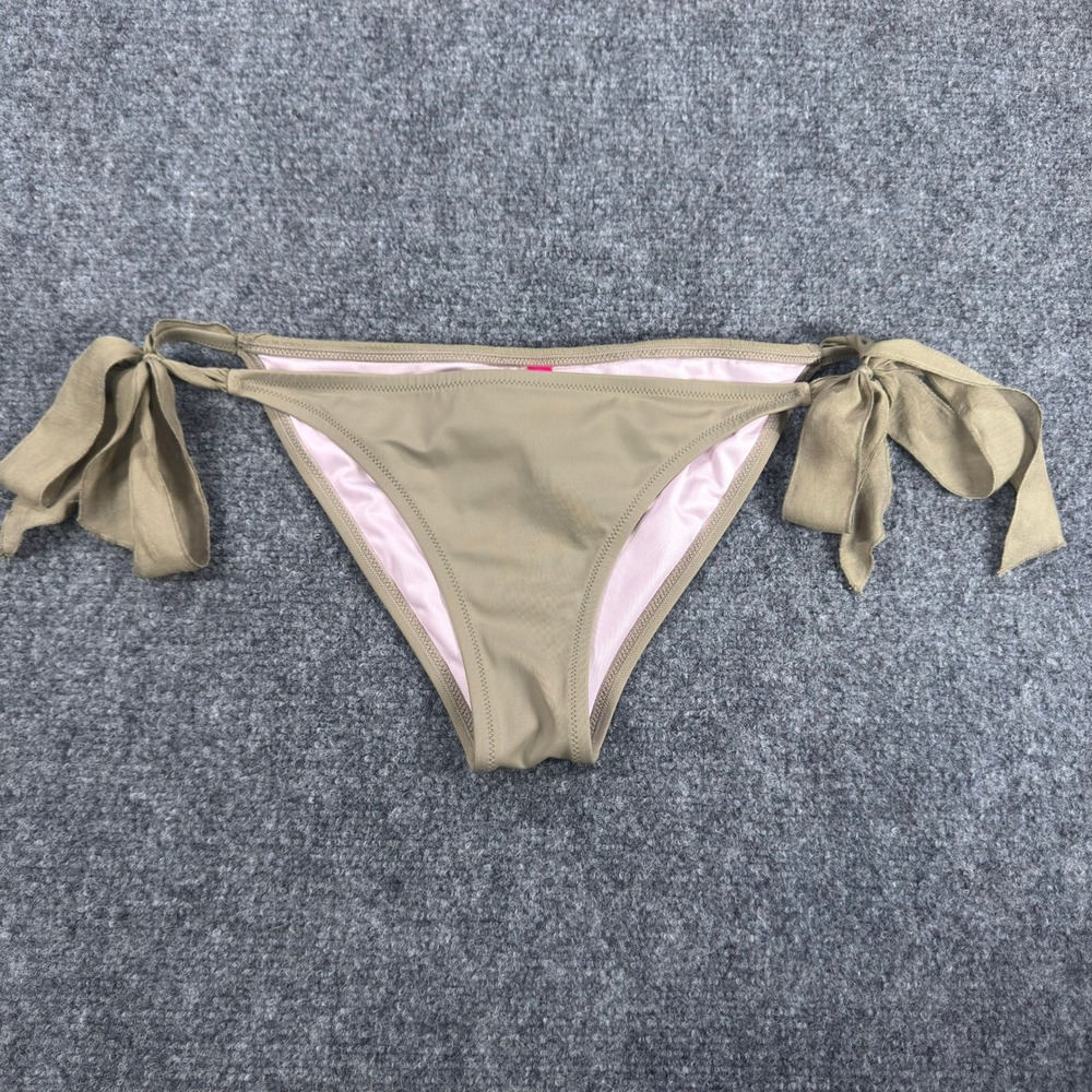 Victoria's Secret Taupe Ruffle Lace Side Tie Bikini Bottom Large Bows Low Rise